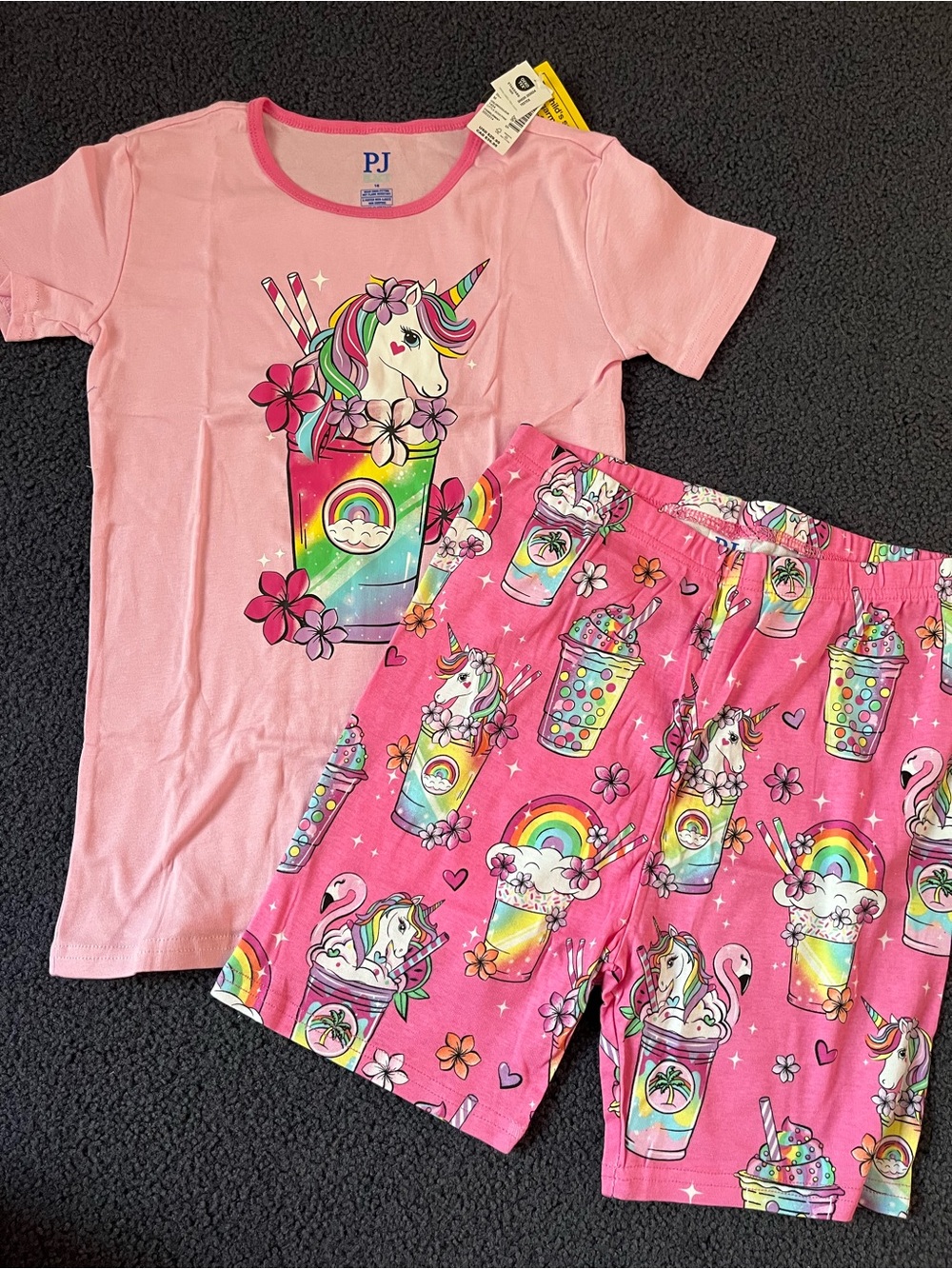 Kids Pink Unicorn Rainbow Short Sleeve Pajama Set - PJ Brand